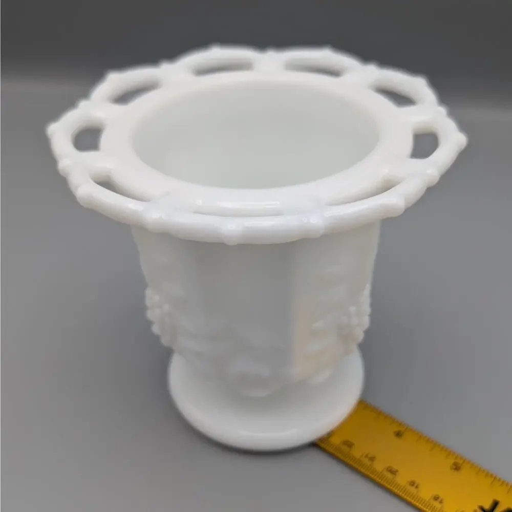 Westmoreland Paneled Grape Milk Glass Lidded Jar Candy Dish Lace Edge